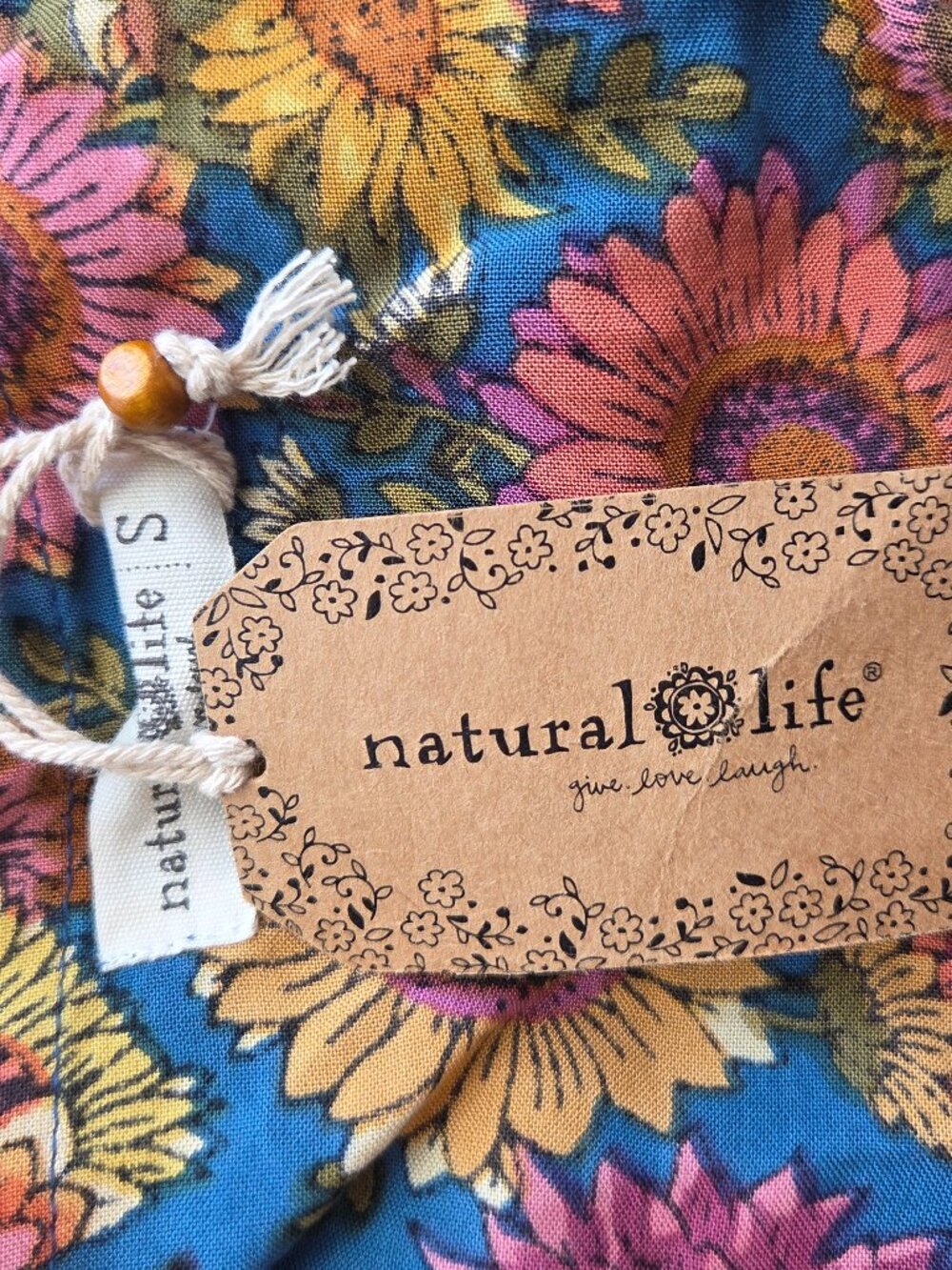 Natural Life Patti Tie Front Dress Size S Maxi Sunflower Floral Slits Boho NEW - Picture 9 of 12